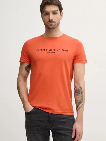 Тениска Tommy Hilfiger с автограф оранжево