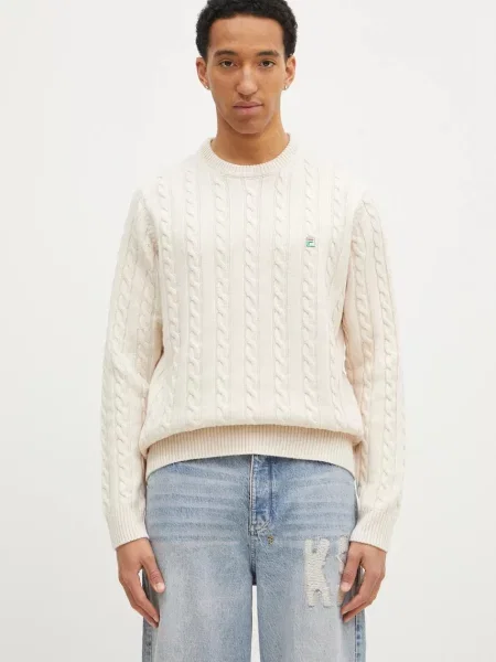 FILA+ pulover de lana Cabled Knitted Crewneck călduros bej