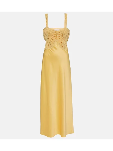 Satynowa maksi sukienka maxi Simkhai garniturowa żółta