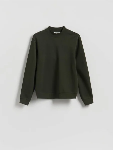 Свитшот Reserved с воротником стойка зеленый