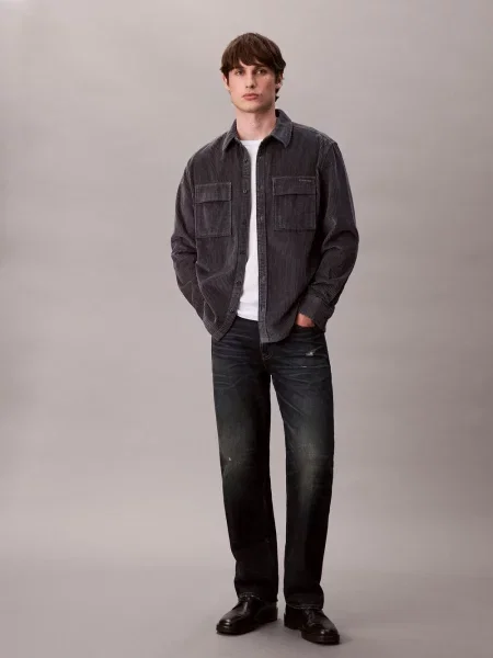 Calvin Klein Jeans koszula sztruksowa Mężczyźni Comfort Fit jednolity S szary