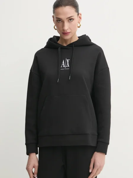 Суичър с качулка Armani Exchange с качулка с апликация черно