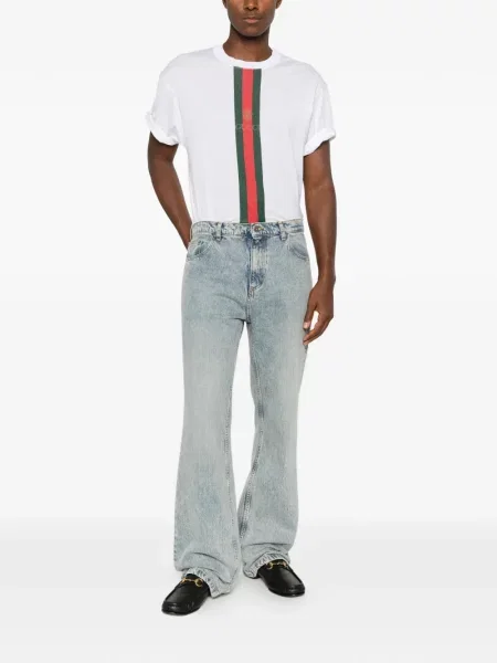 Tricou Gucci cu dungi cu imagine alb