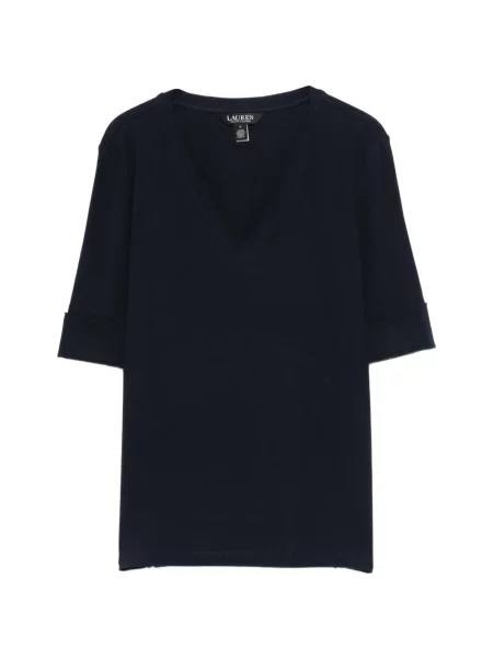 Tricou Lauren Ralph Lauren cu decolteu în V albastru