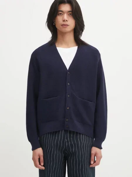 Vuneni kardigan Visvim SELMER KNIT za muškarce tamno plava