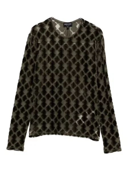 Tricou Giorgio Armani de catifea cu imprimeu geometric verde