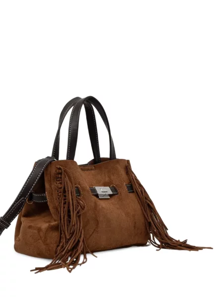 Велурена шопинг чанта Dkny с ресни кафяво