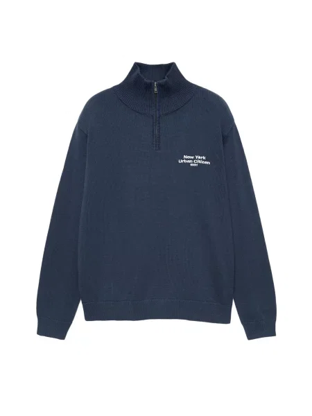Pull&Bear Pulover albastru închis alb
