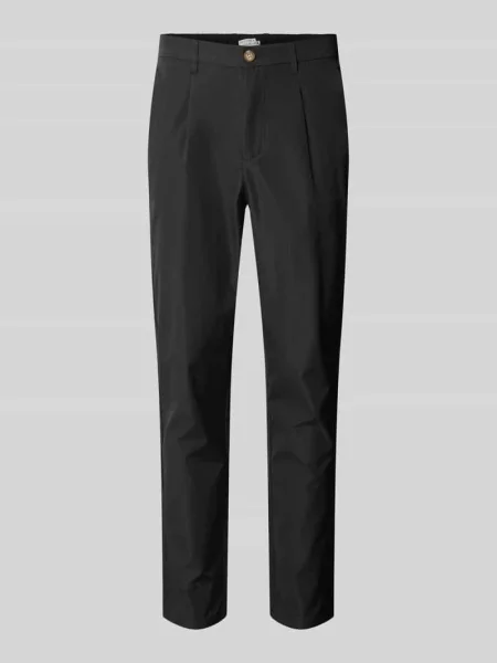 Chinosy o kroju tapered fit z zakładkami w pasie Colours & Sons czarne
