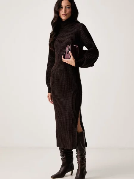 Armani Exchange rochie tricotată cu lână maro