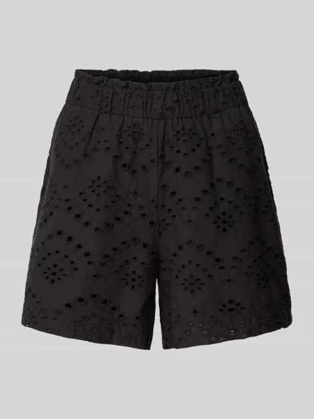 Bermudy o kroju loose fit z haftem angielskim model VILDE' Pieces czarne