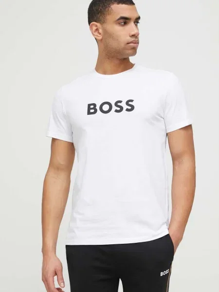 Плажна тениска BOSS бяло с десен