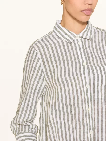 Robert Friedman Lniana Sukienka Koszulowa Z Rękawami gruen biała