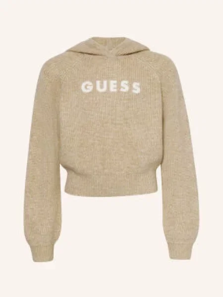 Guess Pletená Mikina S Kapucí béžová bílá