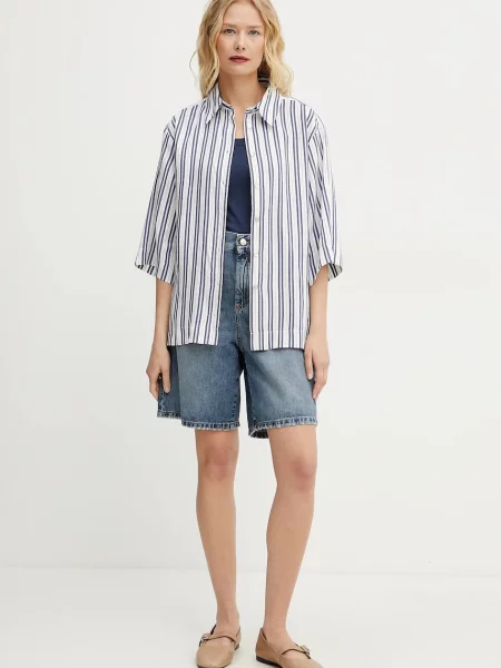 Сорочка з домішкою льону Marella MANNA relaxed класичний комір білий