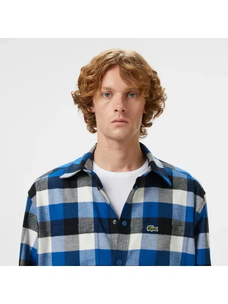 Lacoste Koszula W Kratę Relaxed Fit granatowa