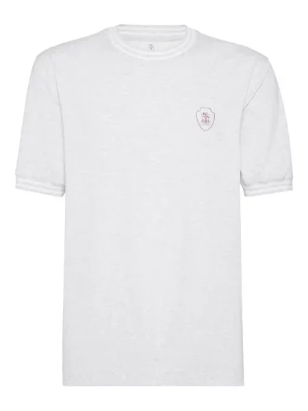 Tricou Brunello Cucinelli cu broderie cu decolteu rotund gri