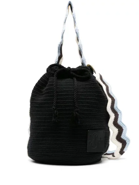 Geantă Jil Sander cu dungi tricotate negru