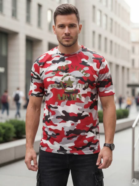 T-shirt z nadrukiem moro Dstreet czerwony