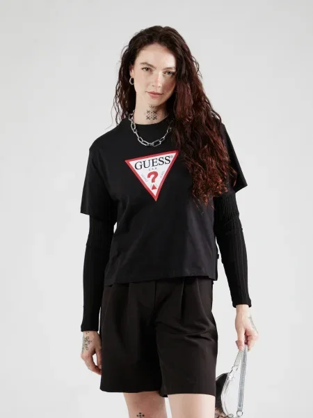 Tricou Guess Jeans scurt negru