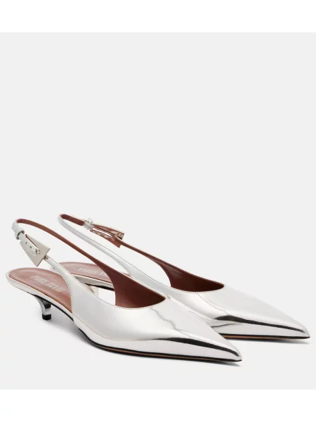 Pantofi cu toc Paris Texas din piele slingback argintiu