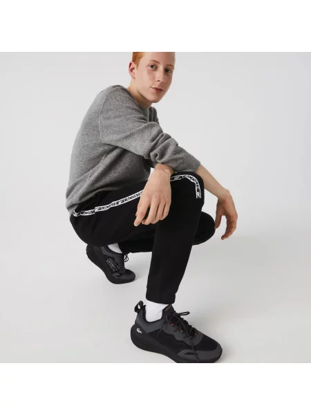 Lacoste Spodnie Dresowe Z Nadrukiem W Paski czarne