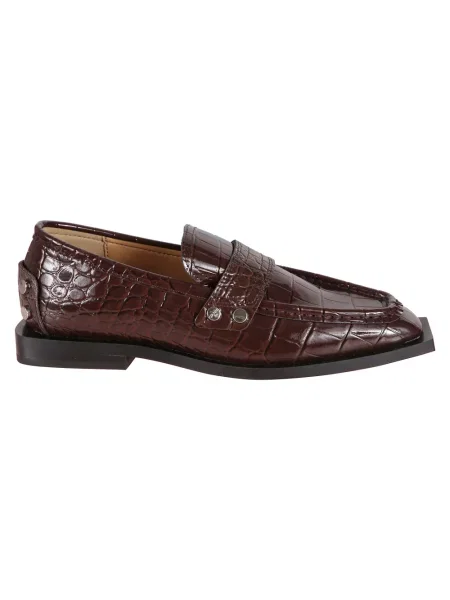 Loafersy Ganni skórzane z ćwiekami brązowe