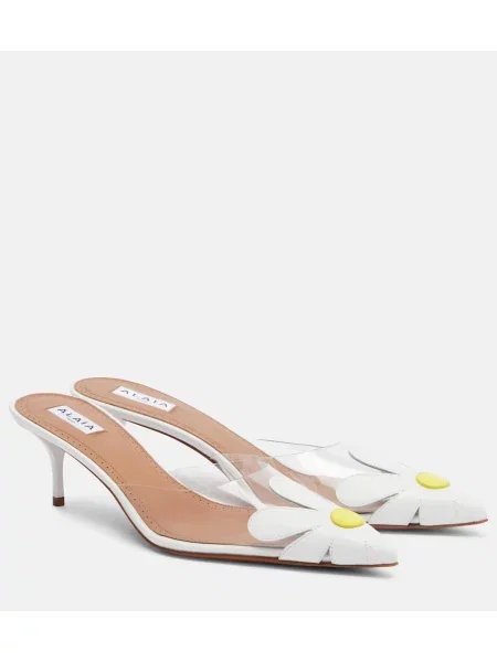 Papuci tip mules Alaïa cu model floral alb