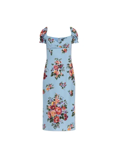 Lniana sukienka Dolce And Gabbana niebieska