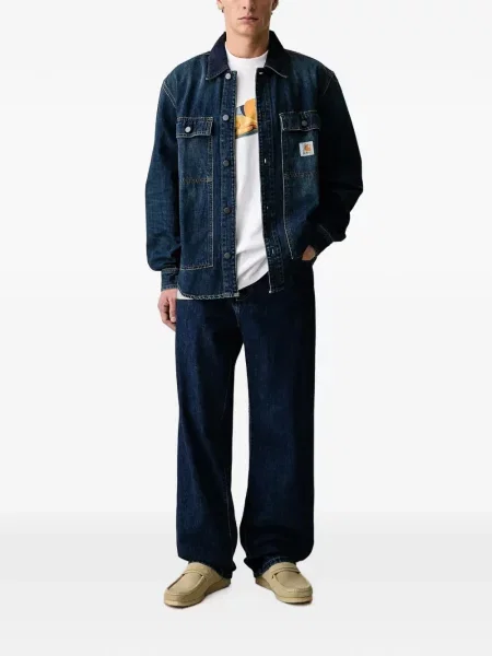 Τζιν με φαρδύ μπατζάκι Carhartt Wip με αυτόγραφο μπλε