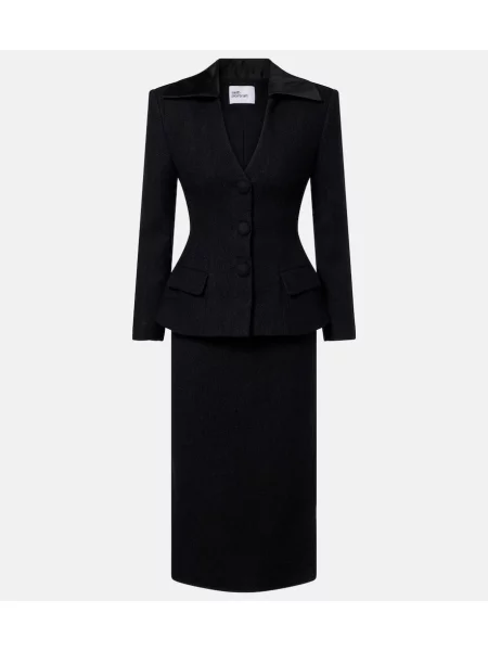 Sukienka midi Self-portrait wełniana do kolan garniturowa czarna