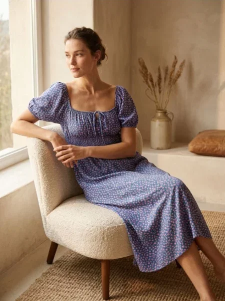 Квіткова сукня міді з драпіруванням і пишними рукавами різнобарвний