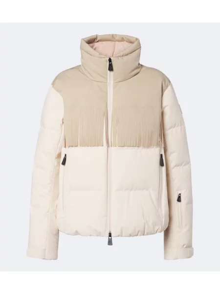 Lyžiarska bunda Moncler Grenoble so strapcami béžová