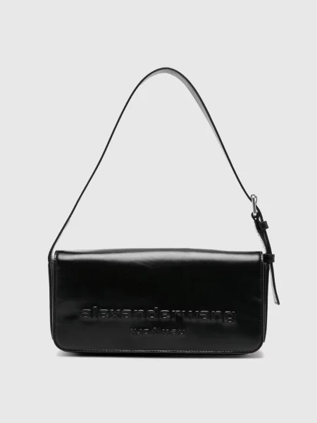 Шкіряна сумка з фактурним логотипом Alexander Wang чорна
