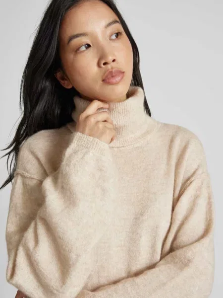 Sweter z dzianiny z golfem model ‘Sistine’ Msch Copenhagen beżowy