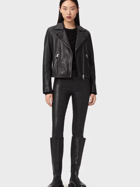 Кожаные леггинсы Allsaints черные