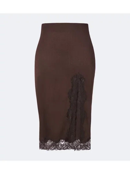 Fustă midi Balmain din dantelă maro