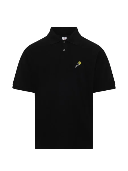 Tricou polo Vowels cu broderie negru