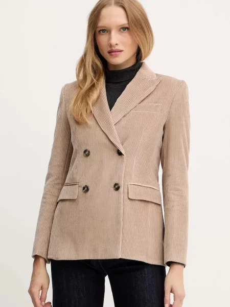 Weekend Max Mara marynarka sztruksowa KATANGA dwurzędowa gładka beżowy