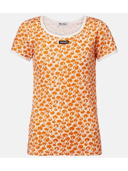 Tricou Miu Miu cu imagine din dantelă portocaliu