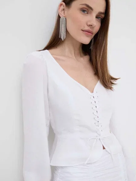 Długa koszula Guess z długim rękawem biała