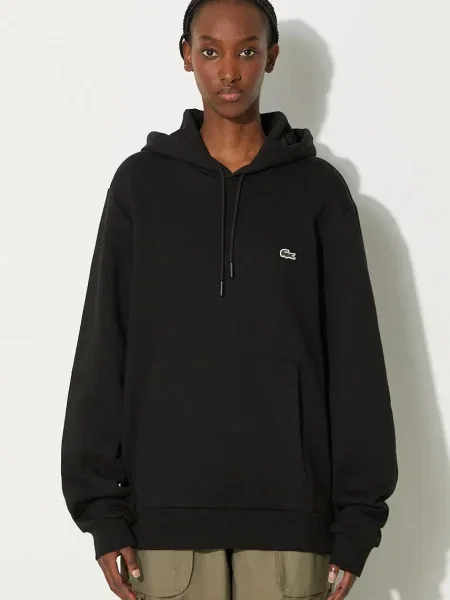 Hanorac cu glugă Lacoste clasic cu glugă negru