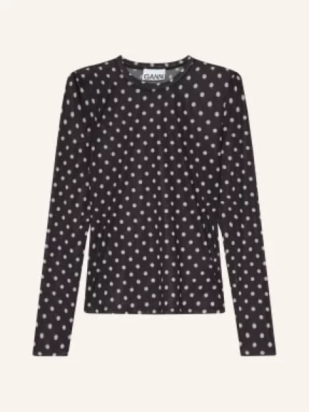 Ganni Koszulka Z Długim Rękawem schwarz biała
