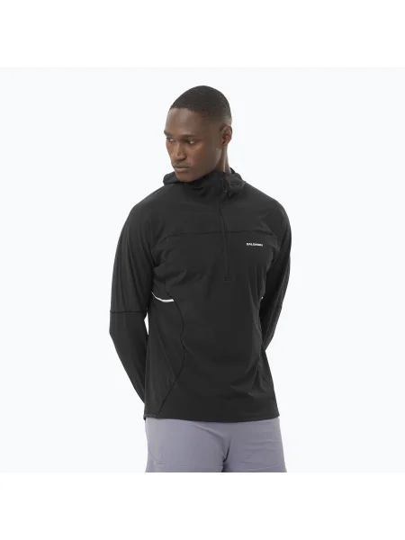 Bărbați Salomon Sense Aero Hybrid Half Zip Hooded alergare hanorac profund negru