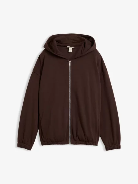 Bluza rozpinana z kapturem z mieszanki bawełny organicznej brązowa