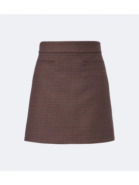 Fustă Gucci de lână în carouri maro