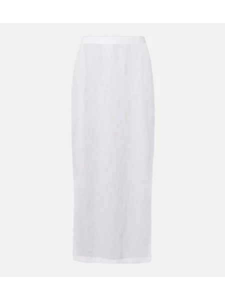 Fustă midi Wardrobe.nyc transparente din dantelă până la genunchi alb