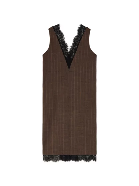 Rochie midi Ganni din dantelă maro