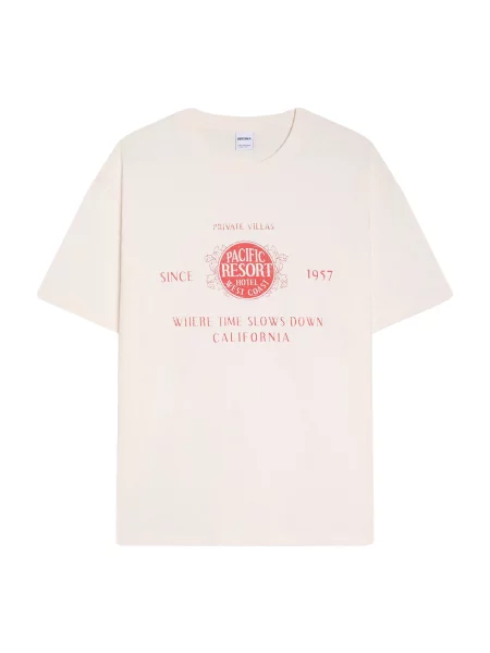 Bershka Tricou PARADISE RESORT roz pastel roșu