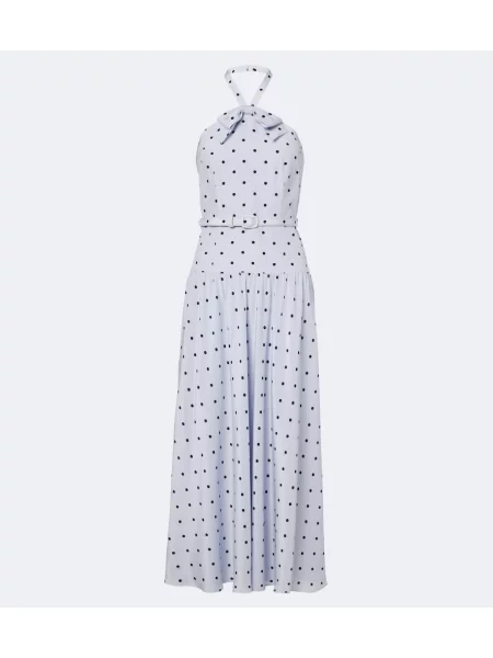 Rochie midi Alessandra Rich de mătase cu buline cu gât halter albastru